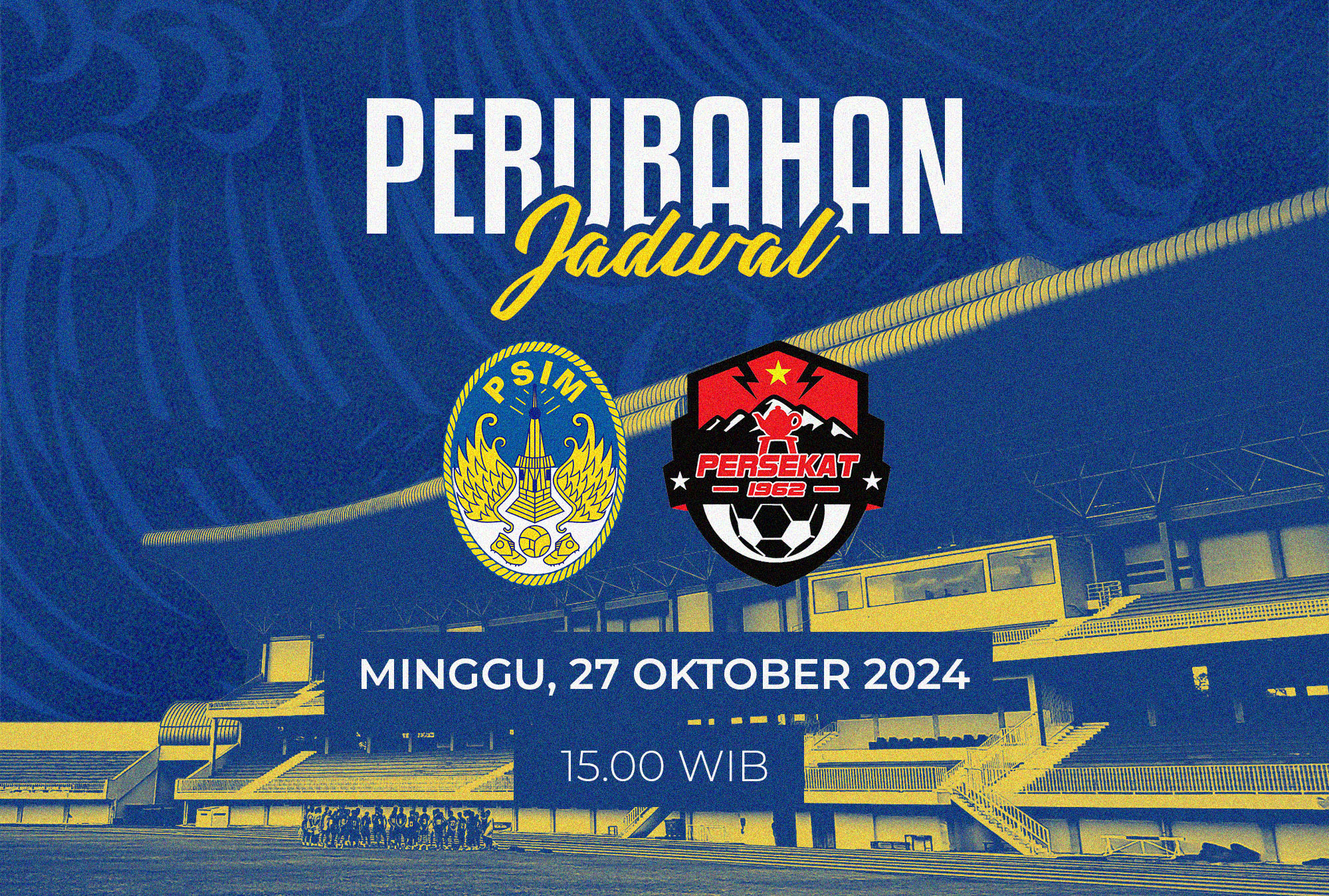 Perubahan jadwal laga PSIM Jogja vs Persekat Tegal pada Minggu (27/10).