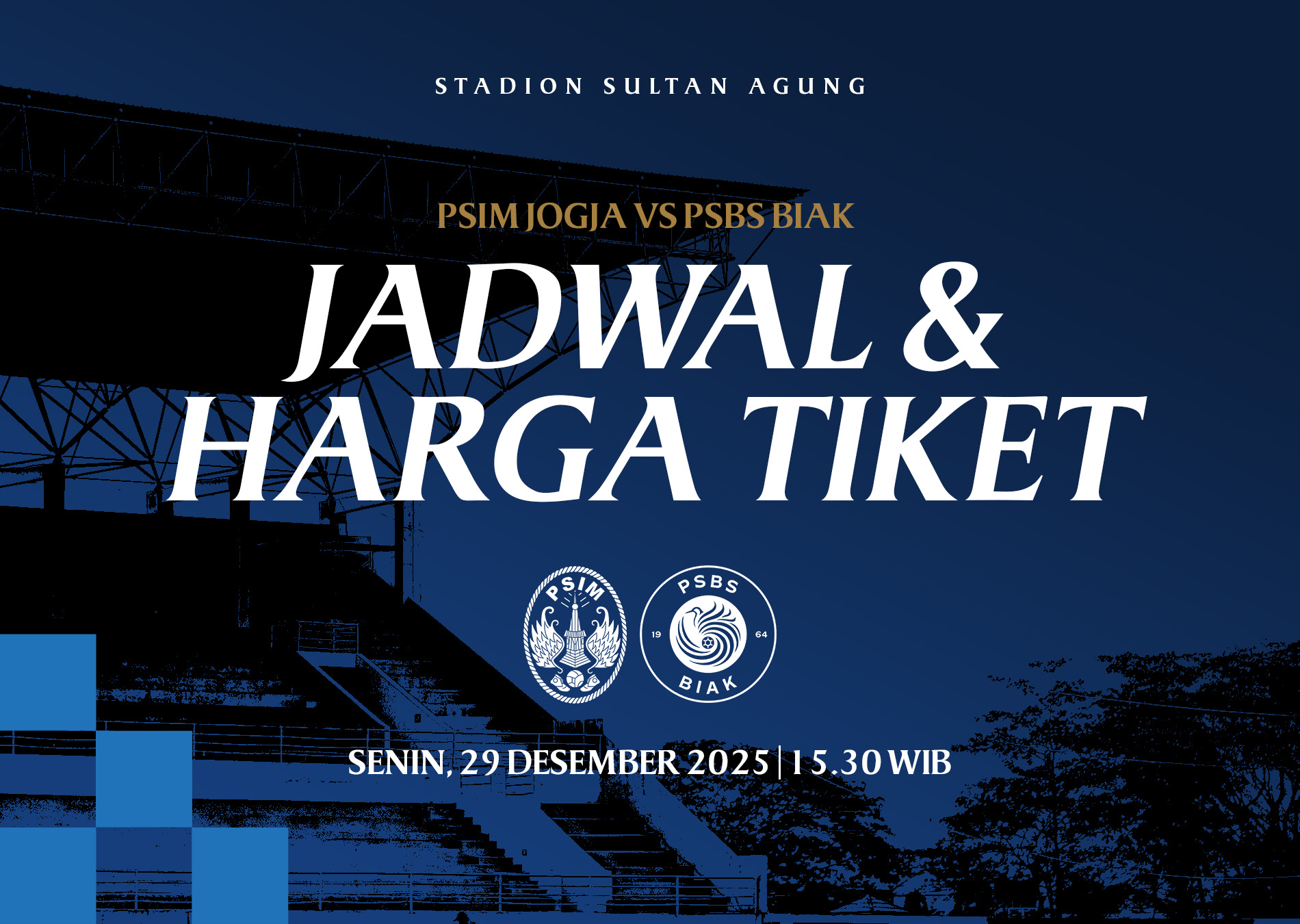 Manajemen PSIM Jogja secara resmi mengumumkan perubahan jadwal pertandingan kandang melawan PSBS Biak, sekaligus harga tiket resmi laga.